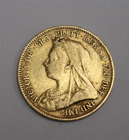 A Victoria 1893 gold half sovereign.
